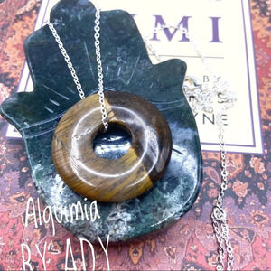 Chunky fall vibes Tigers eye donut sterling silver necklace